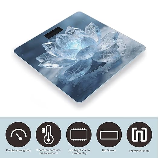 Frost Lotus Glowing Light Weight ScaleClear LED Display Bathroom Digital Weighing ScaleTempered Glass Digital Bathroom Scale for Body Weight Capacity Up to 400 Lbs