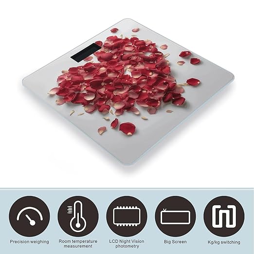 Petals Form Heart Shape Scale for Body Weight Precision Bathroom Weighing Scales with Back Lit LCD Display Sturdy Tempered Glass Body Weight Scales Digital Bathroom Scale 400lb
