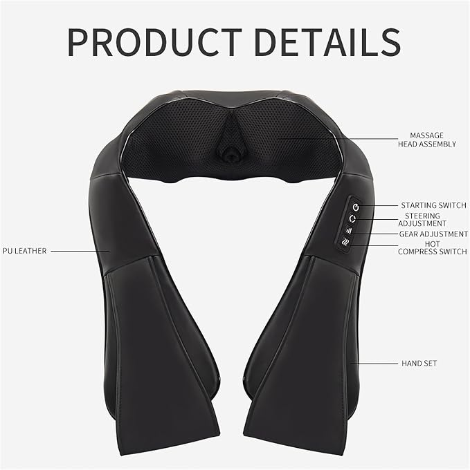 Shiatsu Neck and Shoulder Massager 3D Kneading Massage Pillow with Heat Simulate Human Hand Grasping and Kneading Electric Neck Massager (Color : Black)