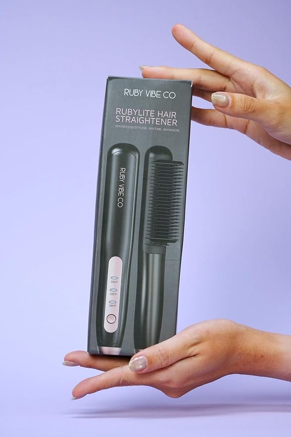 RubyLite Hair Straightener PTC Ceramic Heating 33W Compact Travel Size Black | RUBY VIBE CO
