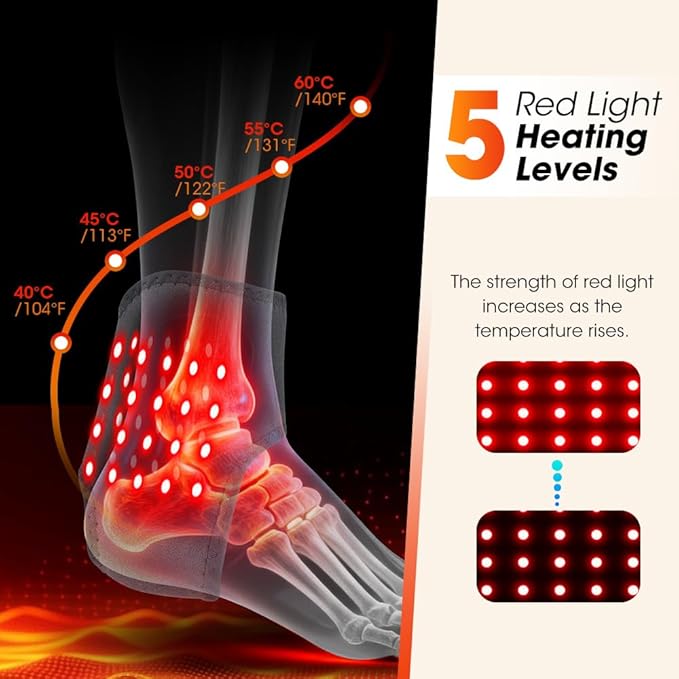 3 in 1 Foot Massager with Heat Red Light Triple Therapy Cordless Portable Ankle Massager 3 Vibration Modes 3 Heat Levels 5 Intensity Levels for Circulation Plantar Fasciitis (Pack of 2)