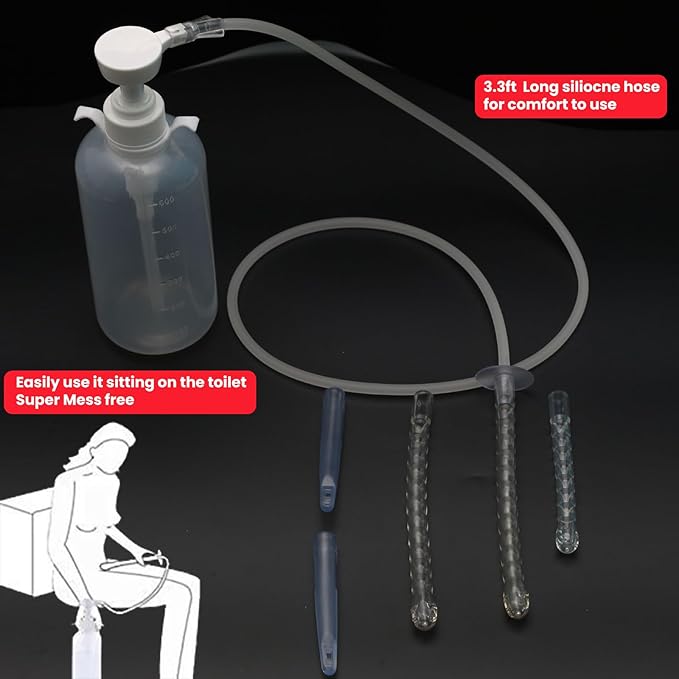 600ml Feminine Wash Enema Pump Bottle Kit 6Pcs Enema Nozzle Tips for Coffee Colon Cleansing Men Women Anal Vaginal Douche Flush Spray Intimate Shower Irrigator Cleanser Enema Bucket Kit Hand Press