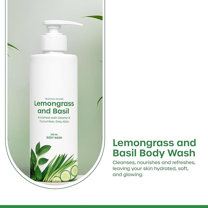 MI Lemongrass &amp Basil Body Wash Cleanses Nourishes and Refreshes | Hydrates and Softens Skin | Natural-Glow | 200ml.