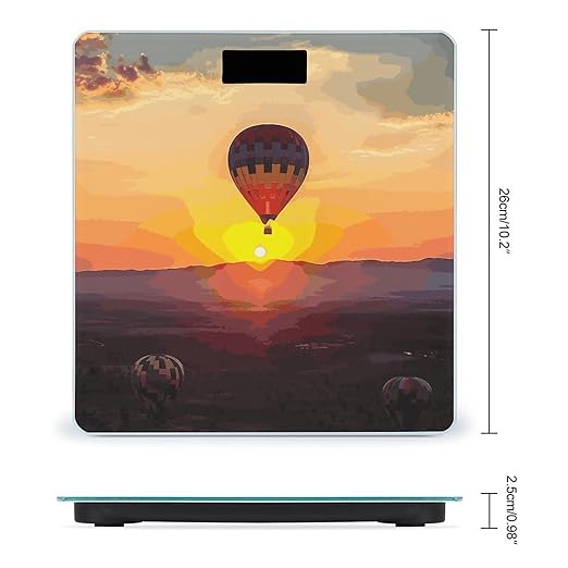 Hot Air Balloon Sunset Weight Scale Digital Electronic Scales Bathroom Scale Larg LCD Backlight Display High Precision MeasurementsTempered Glass