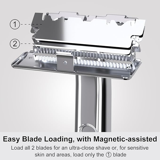 Safety Razor Set and 100 Double Edge Blades Silver