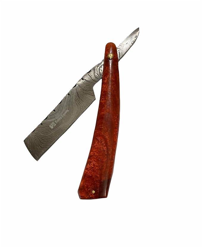 Hand Made Damascus Steel Straight Razor shaving razor folding knife Ready Classic Barber Blade Edge Men Straight Razor Be Close Shave Best Great Gift (Red)