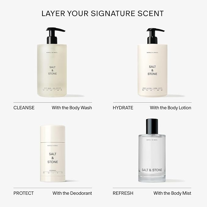 Salt &amp Stone Body Wash with Antioxidants for Deep Moisture | For Women &amp Men Sulfate Paraben &amp Dye Free Leaving Skin Soft and Hydrated | Neroli &amp Basil Refill 32 fl oz