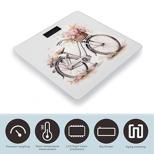 Bicycle in The Rain Digital Bathroom Scale for Body Weight Weighing Scale with Backlit LCD Display High Precision Measurements &amp Measures Weight Up to 180kg