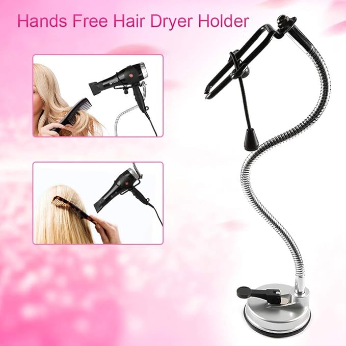360 ° Freely Rotation Hair Dryer Handsfree Bracket with Sucker. Universal Stainless Hair Dryer Stand Holder for any hair dryer.