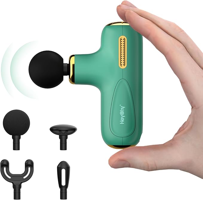 Super Mini Massage Gun Deep Tissue Handheld Muscle Massager with 4 Heads Quiet Percussion Travel Size Massager for Back Pain Relief Home Gym &amp Office Green