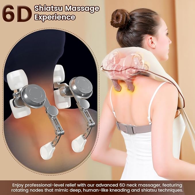 Neck and Shoulder Massager with Heat 6D Shiatsu Deep Tissue Massager for Pain Relief Cordless Kneading Massager for Muscle Soreness in Back Leg &amp Shoulder