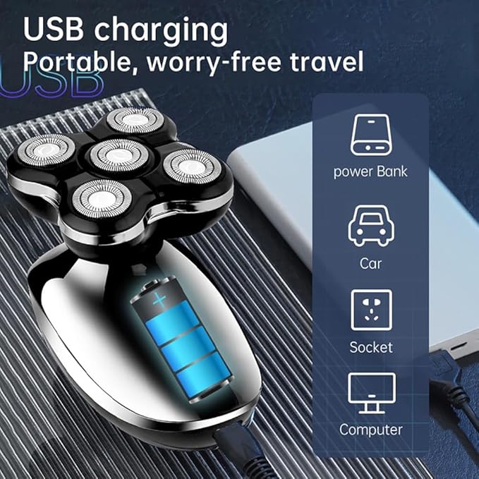 Head Shaver for Men 5 in 1 Electric Shaver for Men Beard Hair Trimmer Bald Head Razor 5D Floating Electric Nose Hair Trimmer LCD Display