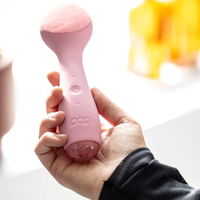 Pop Sonic Spade Facial Cleansing Device - Facial Massager to Cleanse Massage &amp Infuse - Soft Silicone Bristles w/ 12000 Vibrations Per Minute - Waterproof Face Brush Cleanser