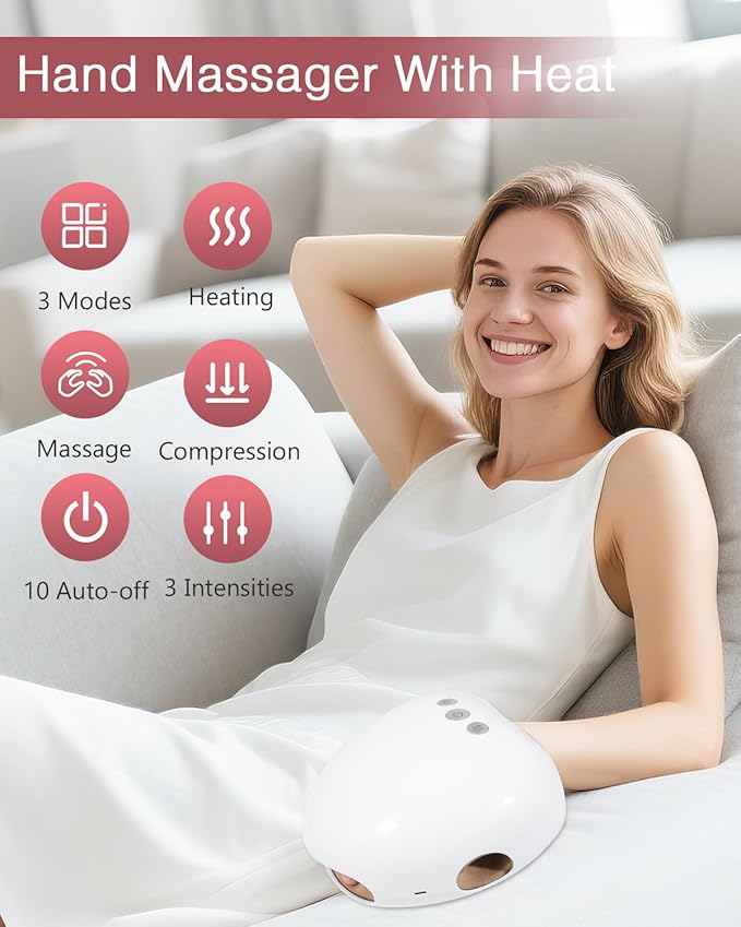 LOFICOPER Electric Hand Massager Cordless Hand Massager with Heat and Compression 3 Intensity Levels Rechargeable Hand Massage Tool for Men Women Relaxation