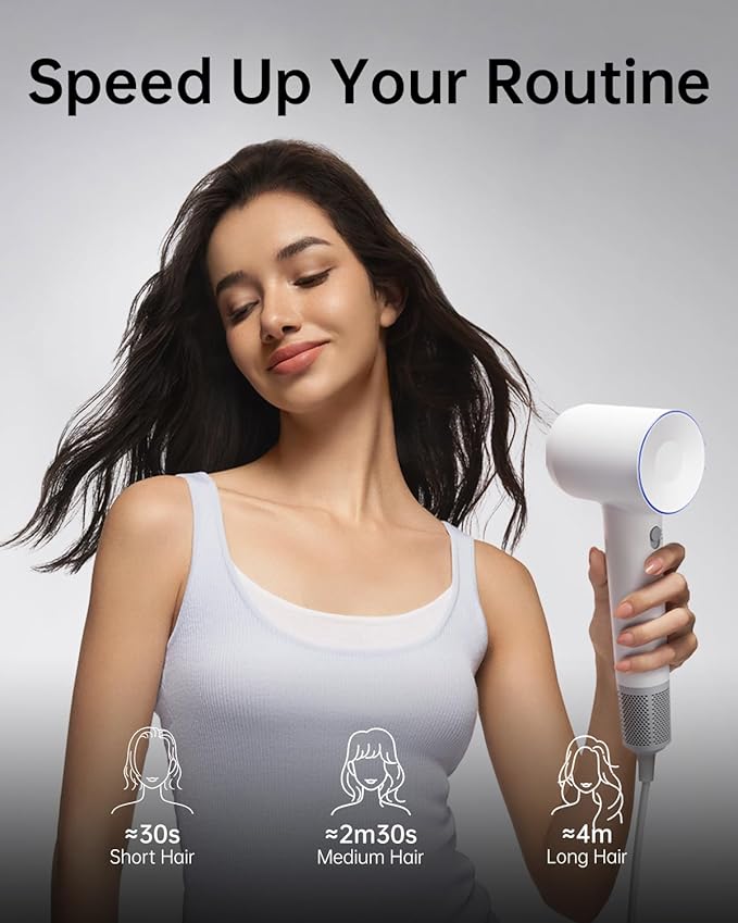 Laifen Hair Dryer SE 200 Million Negative Ionic Blow Dryer with 105000 RPM Brushless Motor 1400W Powerful Fast Drying High-Speed Low Noise Hairdryer with Magnetic Attachments