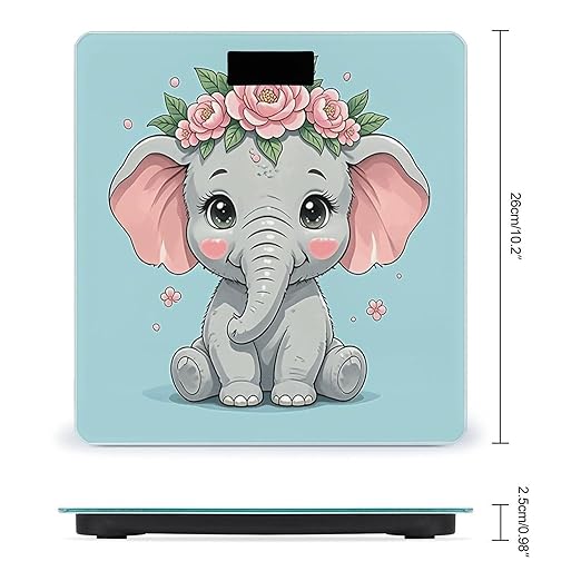Cute Flower Elephant Weight Scale Cute Bathroom Scale for Body Highly Accurate Digital Weighing Machine for People Compact LCD Display Scales with Sturdy Toughened Glass Scales