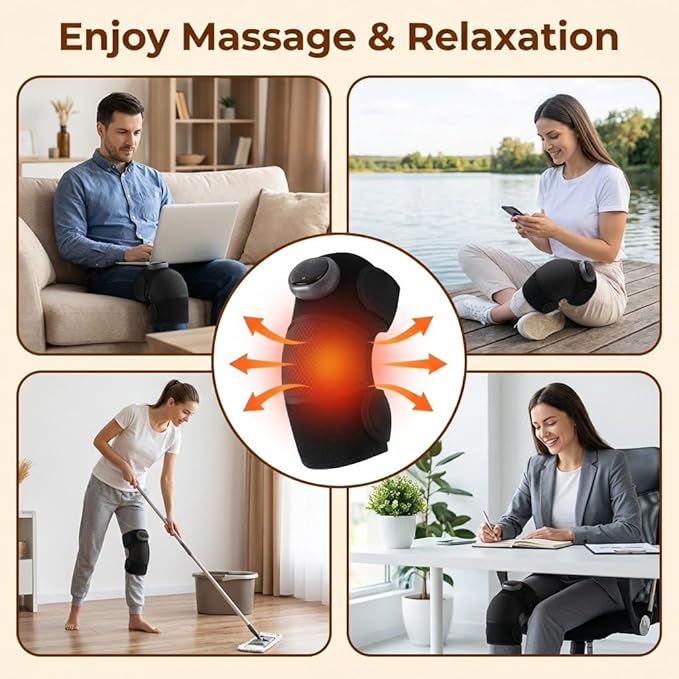3-in-1 Heated Vibration Massager Cordless Wrap for Knee Shoulder Elbow 5 Heat Levels 3 Modes Adjustable Velcro Brace with Wormwood Pack Rechargeable Ideal Gift for Mom Dad