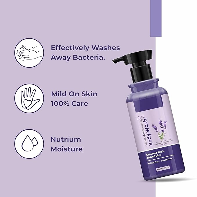 Lavender &amp 2% Salicylic Acid Body Wash | Prevents Body Acne Bumpy skin | Exfoliates &amp Deep cleanses skin | Calming &amp Relaxing | Paraben &amp SLS free | Shower Gel for Men and Women | 300