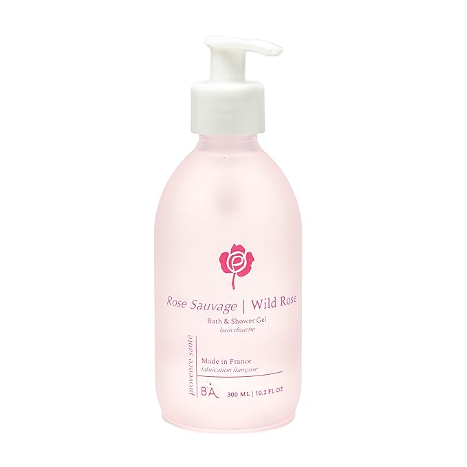 Provence Sante Cleansing Bath &amp Shower Gel - Moisturizing Almond Oil Body Wash for Dry Skin - Nourishing Floral Wild Rose Scent - Made in France - 10.2 Oz