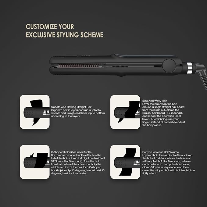 JINRI Professional Salon Flat Iron with 1 Inch Plate Ceramic Tourmaline Ionic Hair Straightener and Curler Auto Shut Off