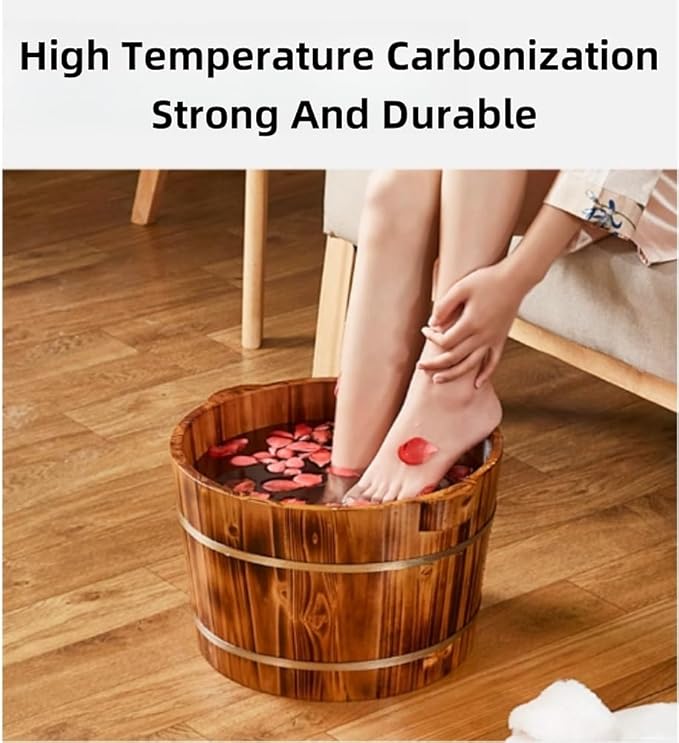 Natural Solid Wood Feet Basin Tub Foot Soaking Barrel Sturdy Wooden Bucket with Lid Cover for Feet Bath Spa Massage Sauna Household Insulation Steamed