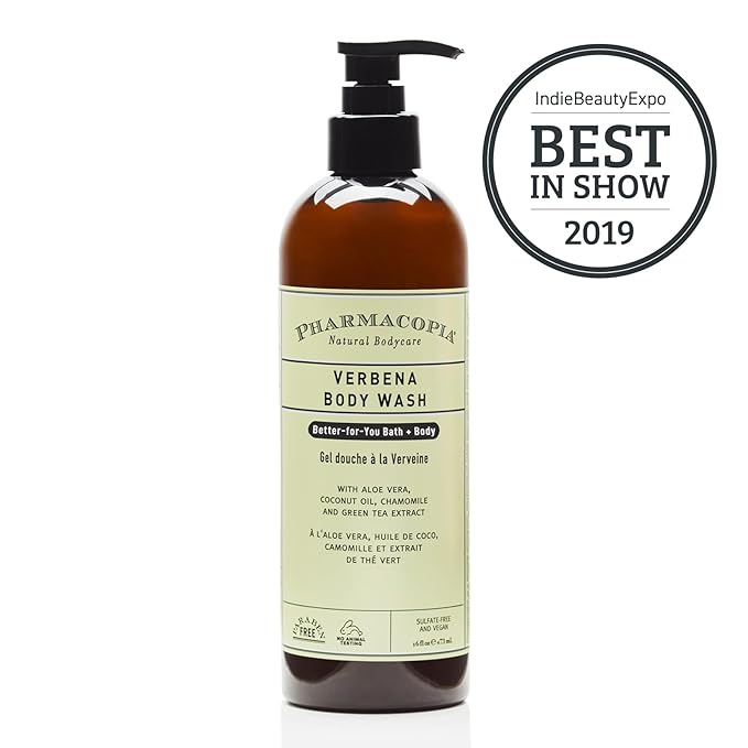 Pharmacopia Verbena Body Wash - Natural Shower Gel Moisturizing and Nourishing Body Cleanser - Infused with Organic Aloe Vera Coconut Oil and Green Tea Extract - Vegan and Cruelty-Free 16 oz