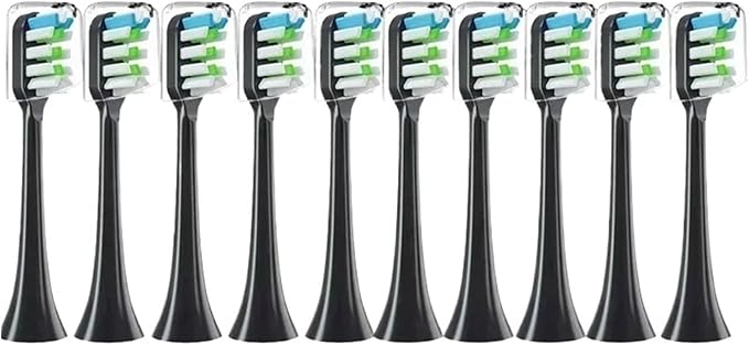 Compatible for Ten Interchangeable Toothbrush Heads Compatible with X3/X3U/X5 Models of Sonic Electric Toothbrushes(10pcs Black)