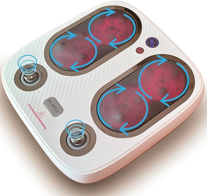 DR. WELL Shiatsu Foot Massager with Warm and Vibration Deep Acupressure Electric Foot Massager for Plantar Fasciitis Neuropathy. Suitable for Home and Under-Desk use.