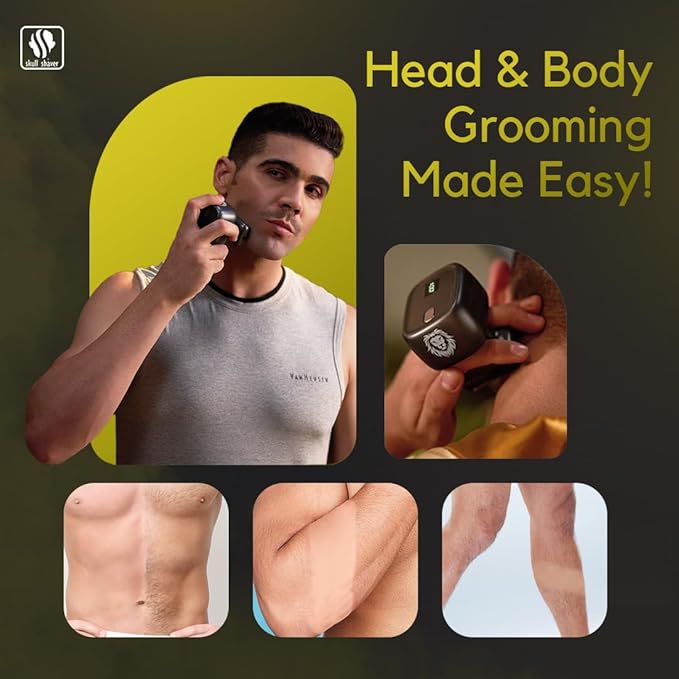 Skull Shaver One Lion Gold PRO Face Shaver for Men - Precision Grooming - Stepped Twin Foil - Ergonomic Grip - LCD Display - Cordless &amp Rechargeable