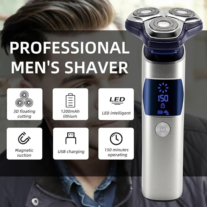 Electric Razor for Men's Wet Dry Electric Shaver for Men Beard Rechargeable Facial Electric Razor 3D Floating Shaving Machine IPX7 Waterproof
