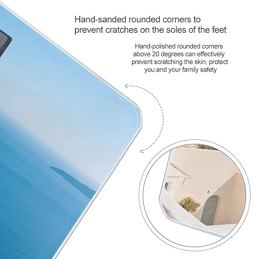 Santorini Greek Island Sea View Scale for Body Weight Sturdy Tempered Glass Weighing Scales with LCD Display Accurate Digital Bathroom Scale Convenient Body Fat Smart Scales Easy Read