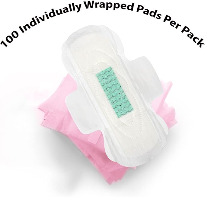 100 Bulk Pads with Wings Individually Wrapped for Women Homeless Postpartum Hospitals Feminine Incontinence Menstruation Sanitary Pads for Women