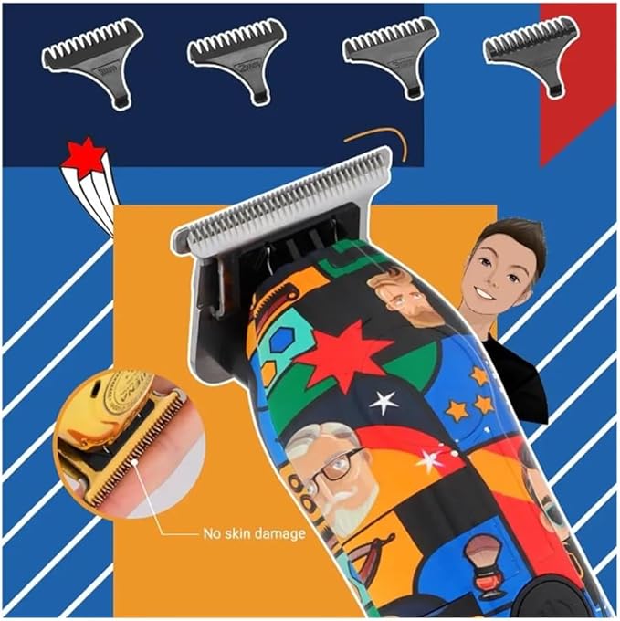 Fully Graffitied Electric Trimmer Two-Piece Set Rechargeable Cordless Hair Clippers Men's graffitied Razor Graffitied Print(Graffiti Razor)