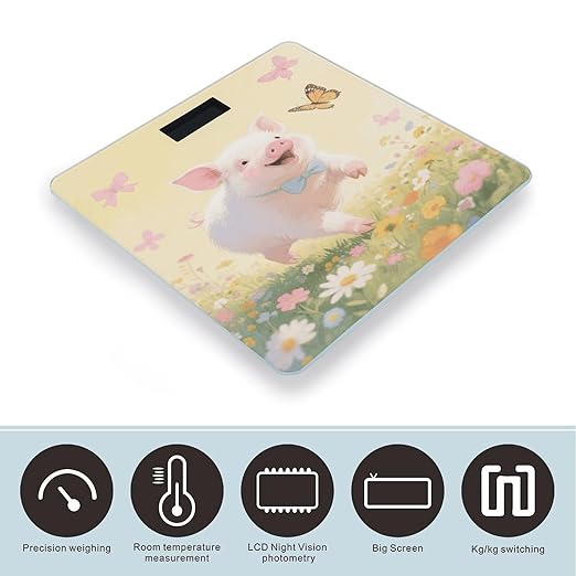 Cute Pig Weight Scale Large Digital Bathroom Scales with Bright LED Display Non Slip Digital Scale and Step On Fashion Weighing Machine for Body