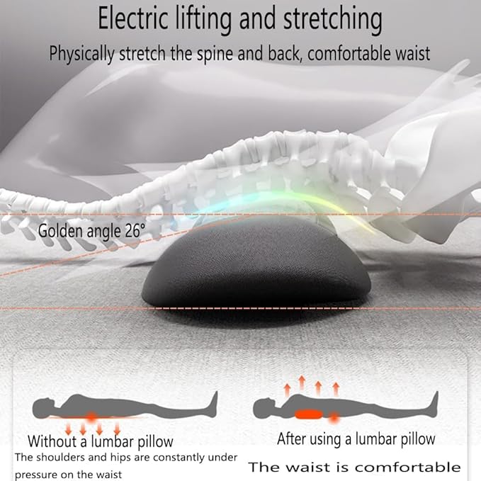 3-in-1 Back Massager Electric Lumbar Support Pillow with Heat &amp Vibration Waist Wedge Bolster for Bed or Office Chair Lower Back Pain Relief (Black1pcs)
