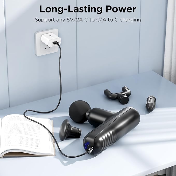 Mini Massage Gun Powerful Handheld Muscle Massager for Muscle Relaxation Deep Tissue Percussion Small Massage Gun Travel Massager with 4 Massage Heads Silent Brushless Motor Black