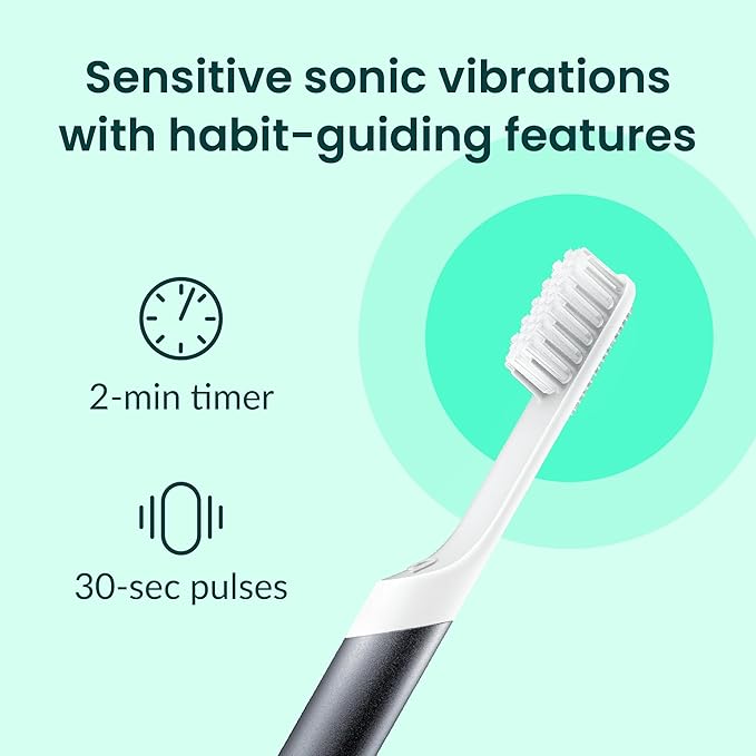Quip Metal Sonic Electric Toothbrush for Adults - Time Travel &amp Soft Bristles with Travel Case &amp Replacement Brush Head - 3 Month Battery Life Slate