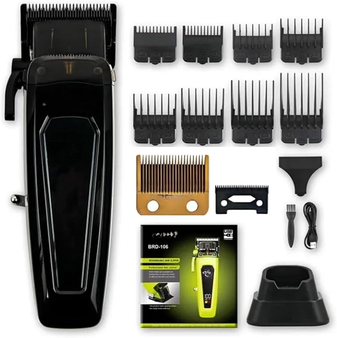Compatible With BRDCLIP BRD-106 Professional Men's Hair Clipper 7500RPM DLC Blade Hair Trimmer with Base Charger Heavy-Duty Hair Cutting Machine(Black blade set)