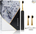 Bamboo Electric Toothbrush for Adults丨Rechargeable Electric Toothbrush with 3 Non Toxic Charcoal Infused Bamboo Brush Heads 5 Cleaning Modes 60 Days Battery Life IPX7 Waterproof-Black