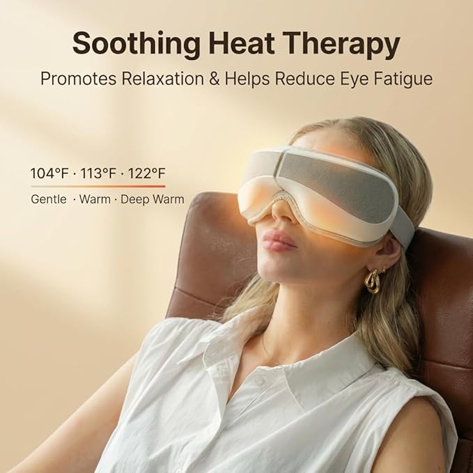 Eye Massager with Heat Air Compression &amp Vibration – Lightweight Heated Eye Mask with Bluetooth Music for Migraines Dry Eyes &amp Puffiness Relief Foldable Eye Therapy Gift for Women &amp Men