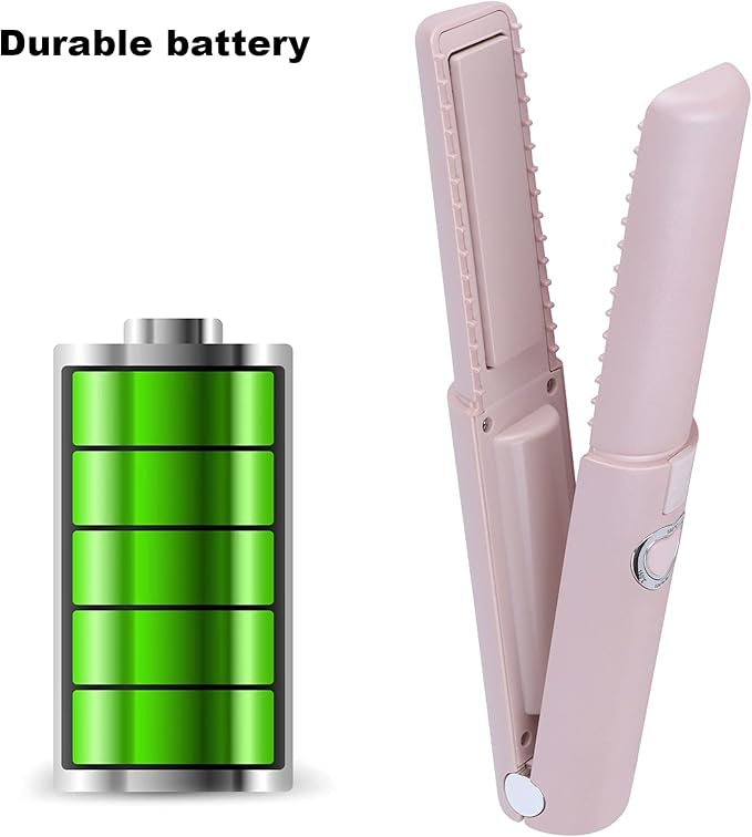 Mini Portable Flat Iron Negative Ion Home Flat Iron CurlerHair Straightening Iron Curls Bangs Worldwide Use for Travel (Pink)