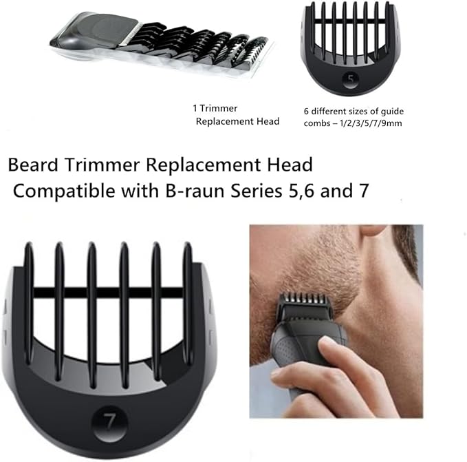 Beard Trimmer Replacement Head Compatible with Series 56 and 7 .1/2/3/5/7/9mm 6pcs Comb Trimming Attachment for Electric Shavers 5018s5020s6075cc 7071cc7075cc7085cc7020s5050cs6020s 6072cc