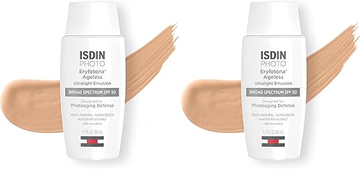 ISDIN Eryfotona Ageless Tinted Mineral Sunscreen SPF 50 Anti-Aging Face Sunscreen with Zinc Oxide DNA Repairsomes &amp Vitamin E Universal Tint No White Cast Dermatologist Recommended