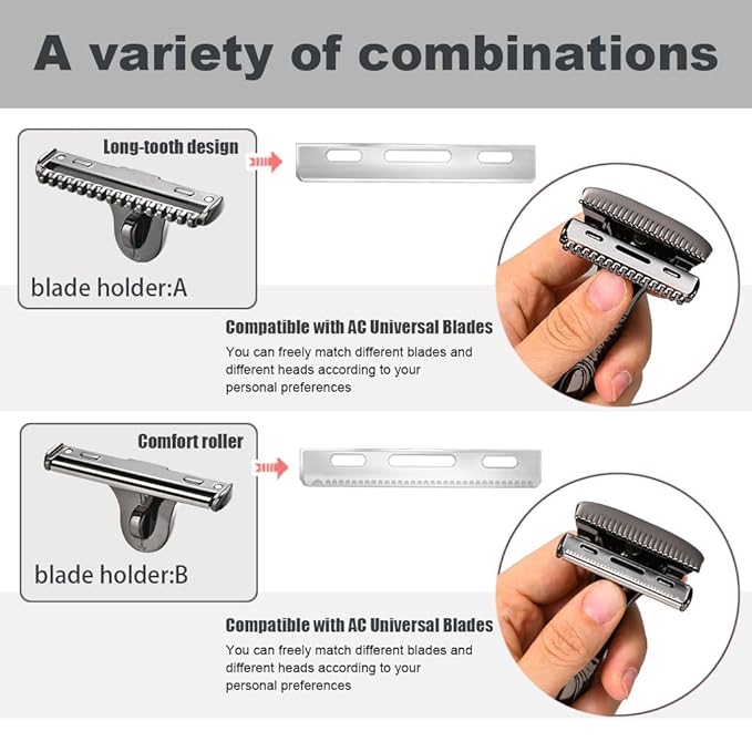 Magnetic Safety Razor for Men Single Blade Face Shaver with 2 Interchangeable Heads Smooth Roller Design Durable Metal Safety Razor Kit with 20 Blades - Pearl Chrome
