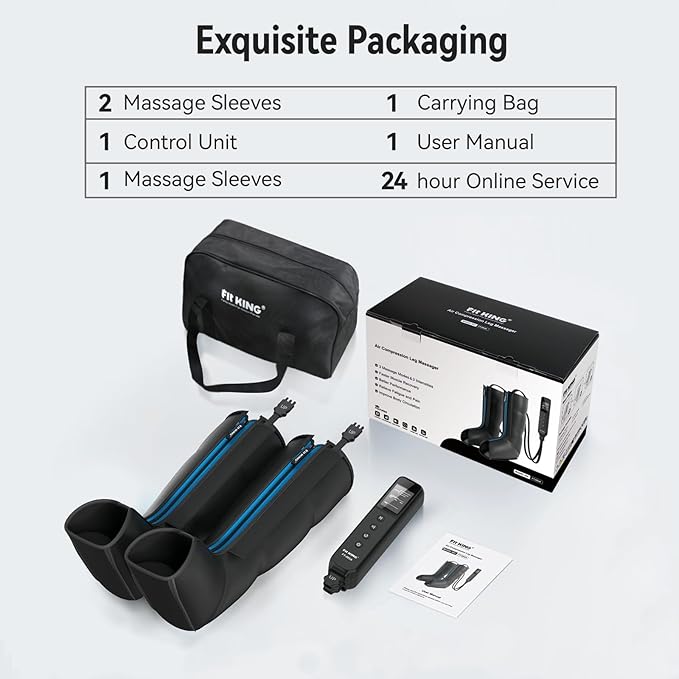 FIT KING Leg Massager Upgraded Foot and Calf Massager with Air Compression Therapy Sequential Compression Device Massage Boots for Circulation Edema RLS Pain Relief - 3 Timer Options