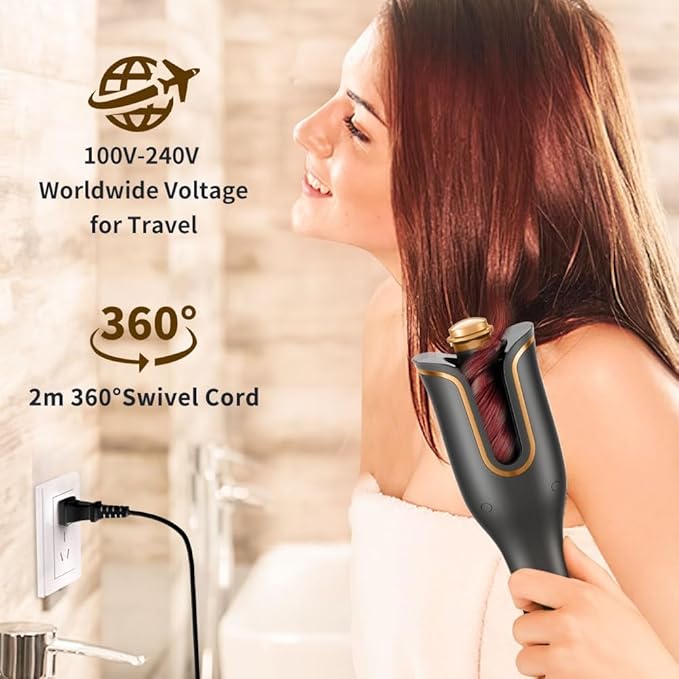 Aignis Hair Curling Iron Automatic Curler: 1 Large Rotating Barrel with 4 Temps &amp 3 Timer Settings Automatic Hair Curling Wand for Long Hair Dual Voltage Auto Shut-Off