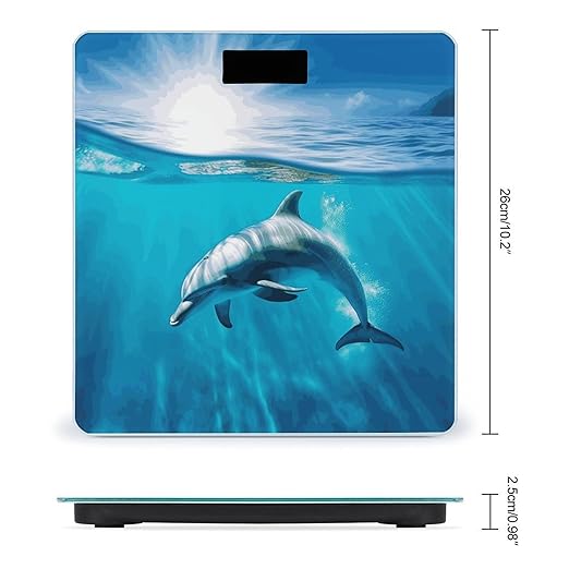 Swimming Dolphin in Blue Sea Weight Scale Digital Electronic Scales Bathroom Scale Larg LCD Backlight Display High Precision MeasurementsTempered Glass