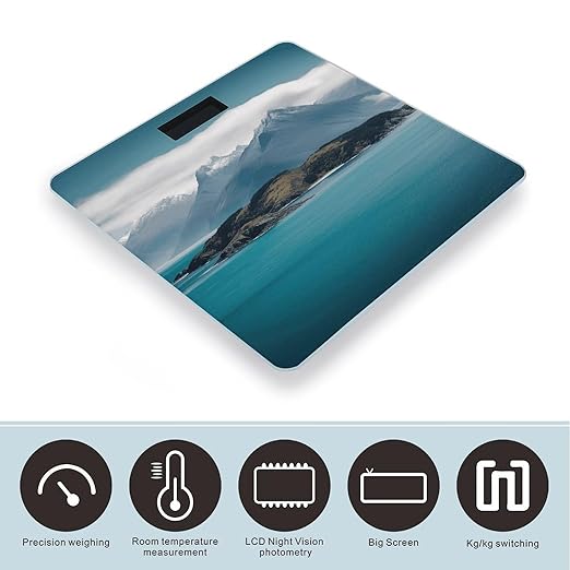 Islands and Mountain Digital Bathroom Scale for Body Weight Weighing Scale with Backlit LCD Display High Precision Measurements &amp Measures Weight Up to 180kg
