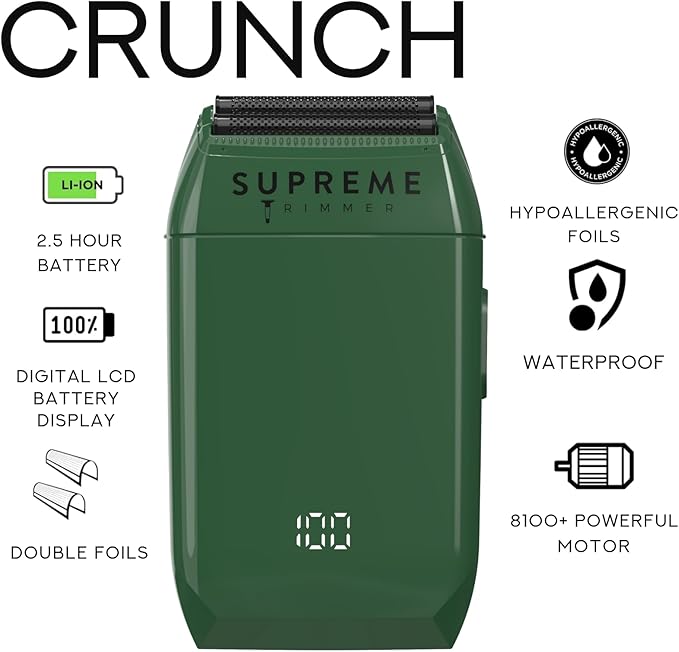 Supreme Trimmer Crunch STF602 – Waterproof Double Foil Shaver for Men | 150 Min Runtime Wet/Dry Cordless &amp Corded Electric Razor | Hypoallergenic Foils for Face Head &amp Stubble