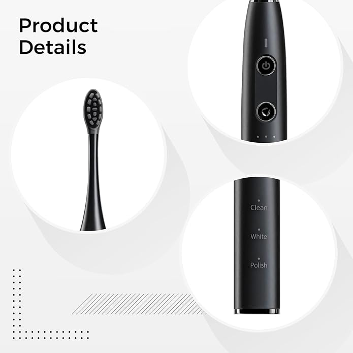 Electric Toothbrush With 9 Modes Rechargeable Wireless Charging Waterproof Design Sleek Black For Adults